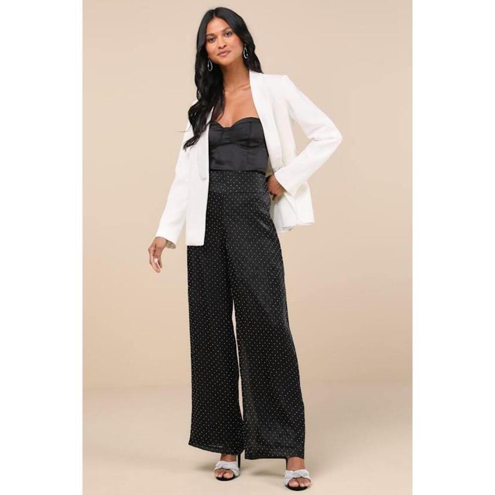 Lulus Memorable Style Black Satin Wide-leg Pants - Size XS